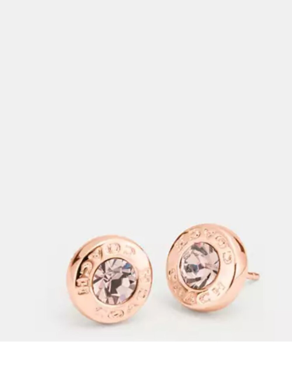 NWT Coach Open Circle Stone Stud Earrings Style F54516 Rose Gold Pink Crystal
